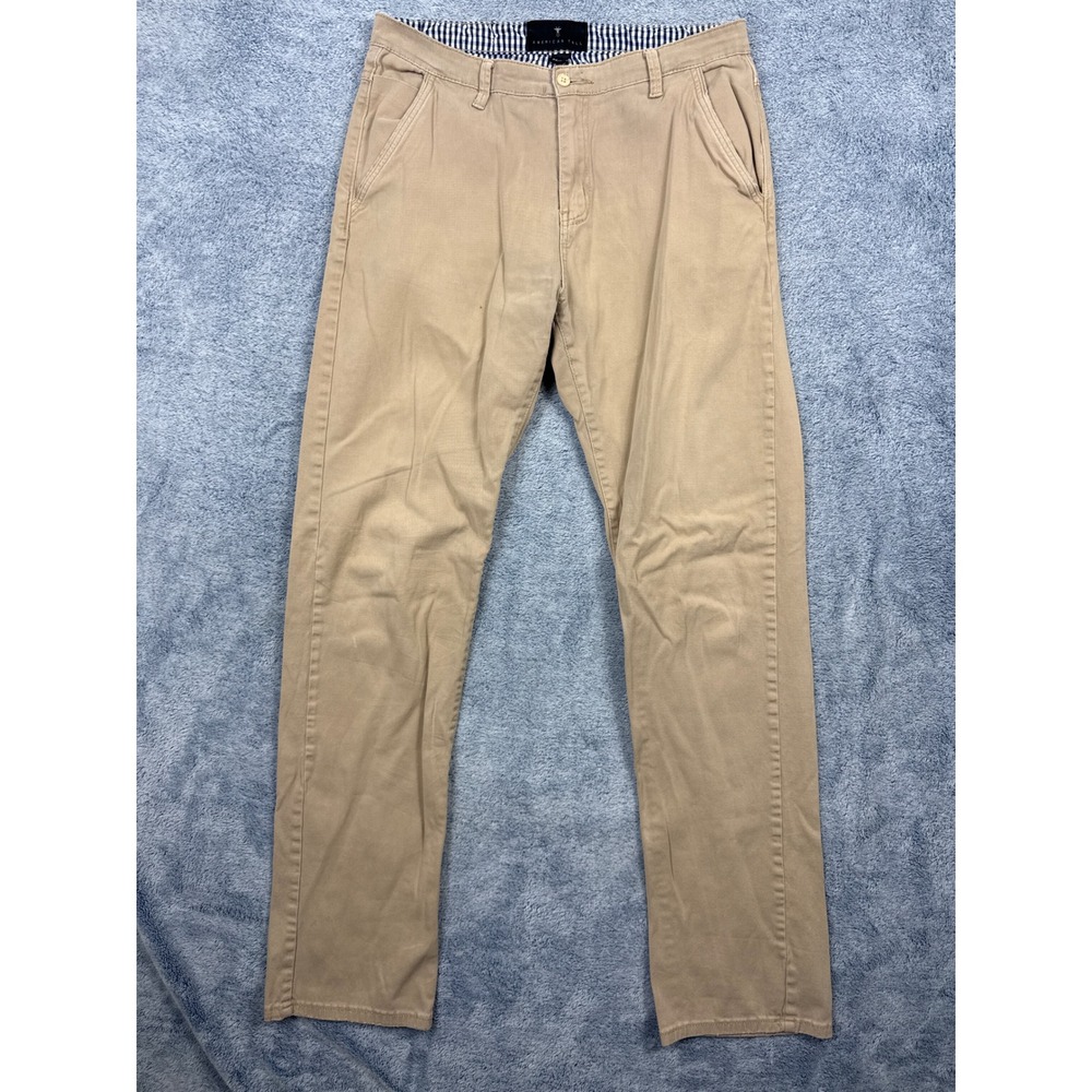 American Tall Mens 34/38 Tan Khaki Chino Pants Stretch Cotton Straight Leg 9807